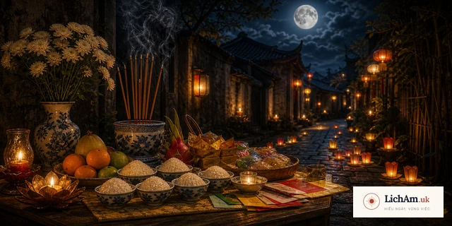 Rải muối và gạo ra đường sau khi làm lễ cúng chúng sinh để xua tan tà khí
