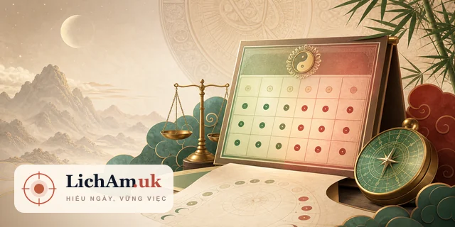 Minh họa công cụ xem ngày tốt xấu theo lịch âm Việt Nam